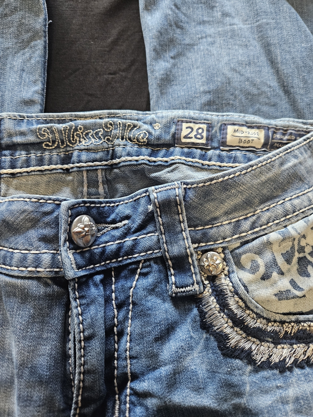 Miss Me Light Blue Boot Cut Jeans with Fringe Pocket Detail - Picture 4 of 7